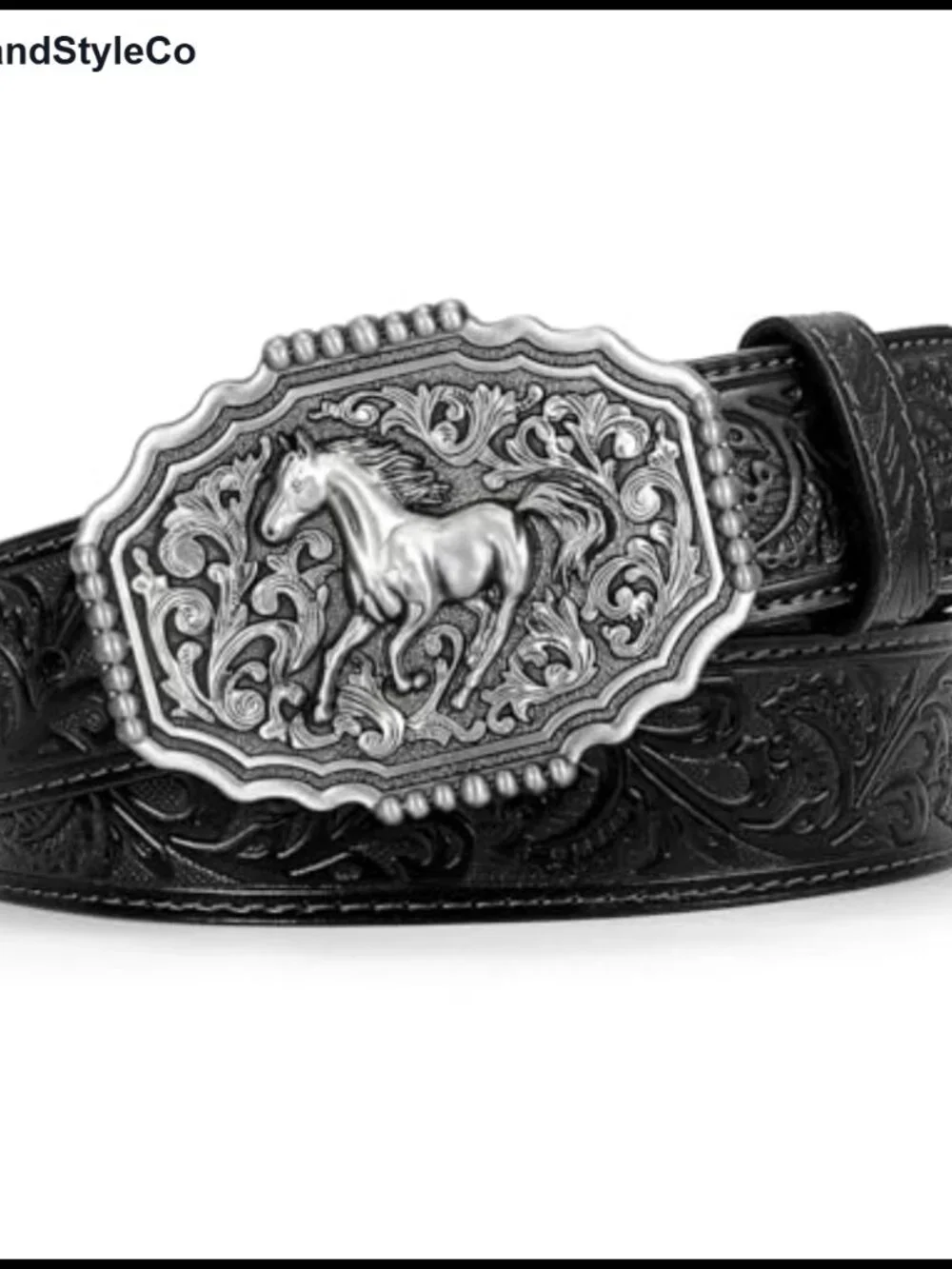 Leather Western Cowboy Belt with Removable Floral Buckle for Women Men